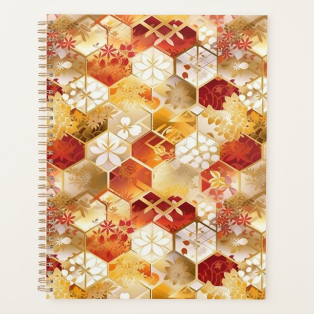 Red and Gold Hexagon Chiyogami Planner Planer (Vorderseite)