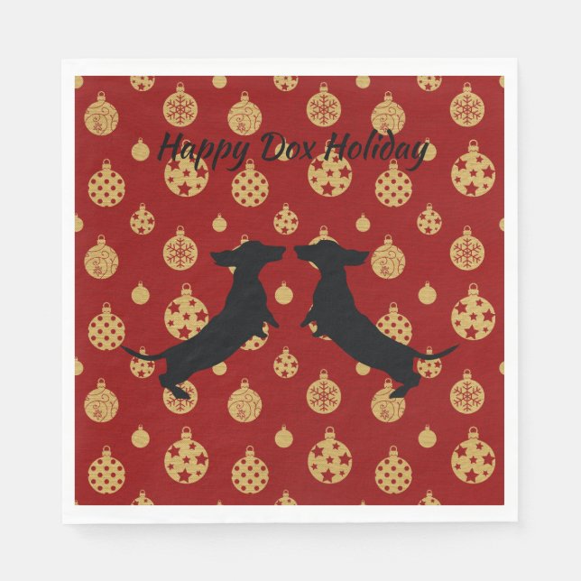 Red and Gold Holiday Dackel Napkins Serviette (Vorderseite)