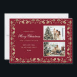 Red and Gold Holly Foto Feiertagskarte<br><div class="desc">Elegantes rotes Foto Frohe Weihnachtskarte mit zwei Fotos und goldener Heilige auf einem roten Hintergrund. Personalisieren Sie diese Foto-Urlaubskarten einfach mit Ihren Lieblings-Fotos,  dem Familiennamen und dem Jahr.</div>