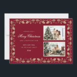 Red and Gold Holly Foto Feiertagskarte<br><div class="desc">Elegantes rotes Foto Frohe Weihnachtskarte mit zwei Fotos und goldener Heilige auf einem roten Hintergrund. Personalisieren Sie diese Foto-Urlaubskarten einfach mit Ihren Lieblings-Fotos,  dem Familiennamen und dem Jahr.</div>