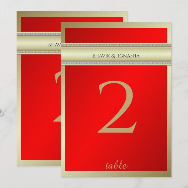 Red and Gold Indian Damask Tischnummer (Vorne/Hinten)