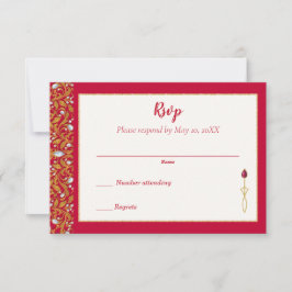 Red and Gold Indian Hindu Verziert Wedding RSVP