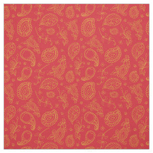 Red and Gold Indian Saree Paisley Pattern Stoff