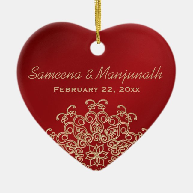 Red and Gold Indian Style Wedding Party Gefallen Keramik Ornament (Vorne)