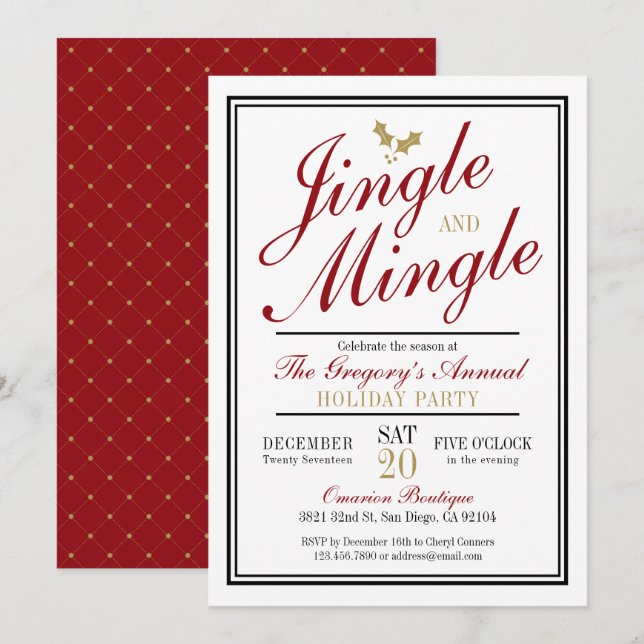 Red and Gold Jingle and Mingle - Christmas Holiday Einladung (Vorne/Hinten)