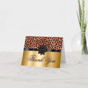 Red and Gold Leopard Glam Black Gift Bow Dankeskarte