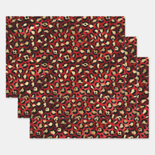 Red and Gold Leopard Print Geschenkpapier Set