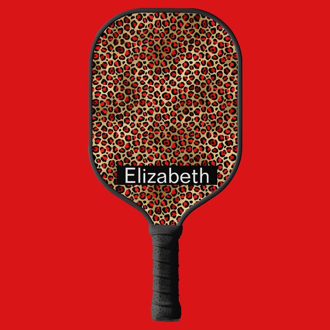 Red and Gold Leopard Print Personalized Pickleball Schläger (Von Creator hochgeladen)