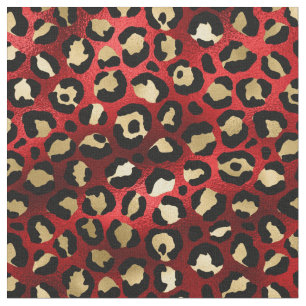 Red and Gold Leopard Print Stoff