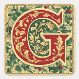 Red and Gold Letter G mit Weihnachtsgrün Quadratischer Aufkleber