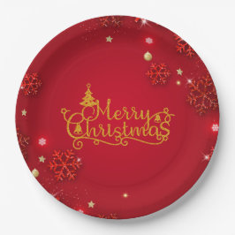 Red and Gold Luxury Weihnachten Pappteller