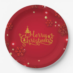 Red and Gold Luxury Weihnachten Pappteller