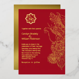 Red and Gold Mandala and Ganesha Wedding Folieneinladung