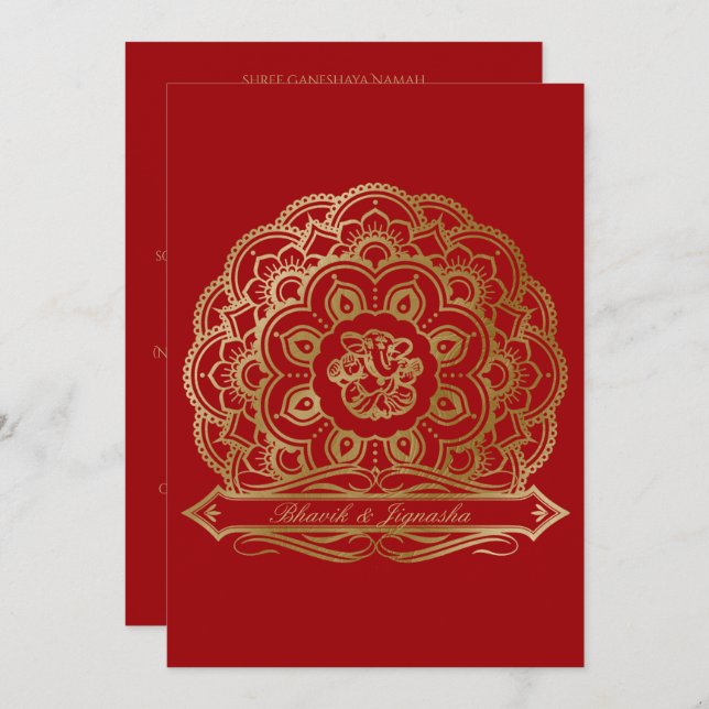 Red and Gold Mandala Indian Wedding Einladung (Vorne/Hinten)