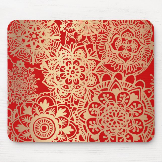 Red and Gold Mandala Muster Mousepad (Vorne)