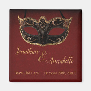 Red and Gold Masquerade Save the Date Magnet