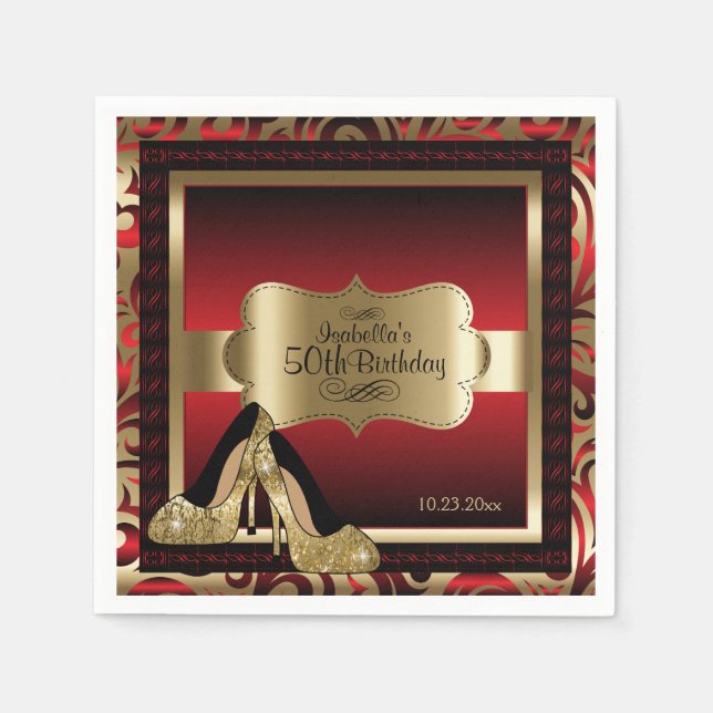 Red and Gold Metallic - 50. Geburtstag | DIY Text Serviette (Vorderseite)