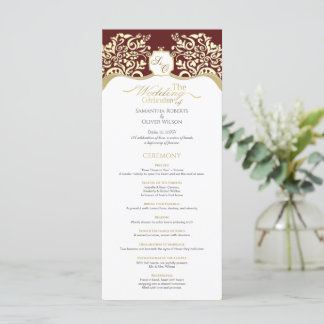 Red and Gold Monogram Wedding Program Programm