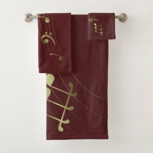 Red and Gold Musiknoten - Gold Music Bath Handtüch Badhandtuch Set