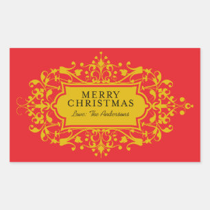 Red and Gold Oramental Christmas Frame Rechteckiger Aufkleber