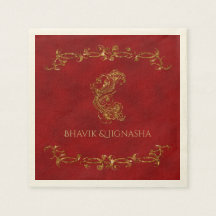 Red and Gold Peacock Indian Wedkin Napkin