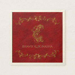 Red and Gold Peacock Indian Wedkin Napkin Serviette