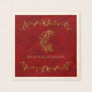 Red and Gold Peacock Indian Wedkin Napkin Serviette