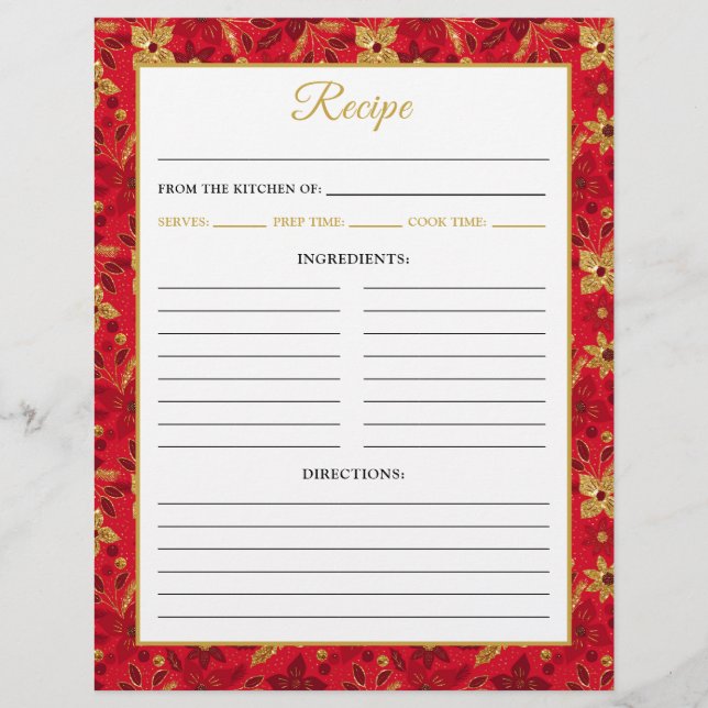 Red and Gold Poinsettia Flowers Recipe Page Flyer (Vorne)