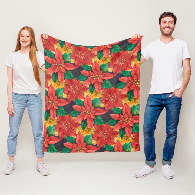 Red and Gold Poinsettias Weihnachten Fleecedecke (Beispiel)
