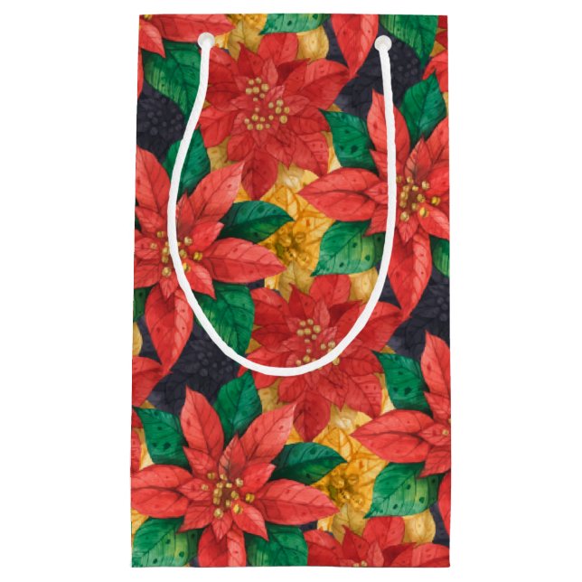 Red and Gold Poinsettias Weihnachten Kleine Geschenktüte (Vorderseite)