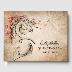 Red and Gold Rustic Ranchera Mexican Quinceanera Gästebuch