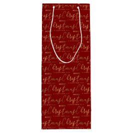 Red and Gold Script Frohe Weihnachten Glück Neues  Geschenktüte Für Weinflaschen