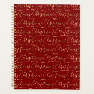 Red and Gold Script Frohe Weihnachten Glück Neues Planer