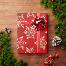 Red and Gold Snowflake Weihnachtswrapping Paper