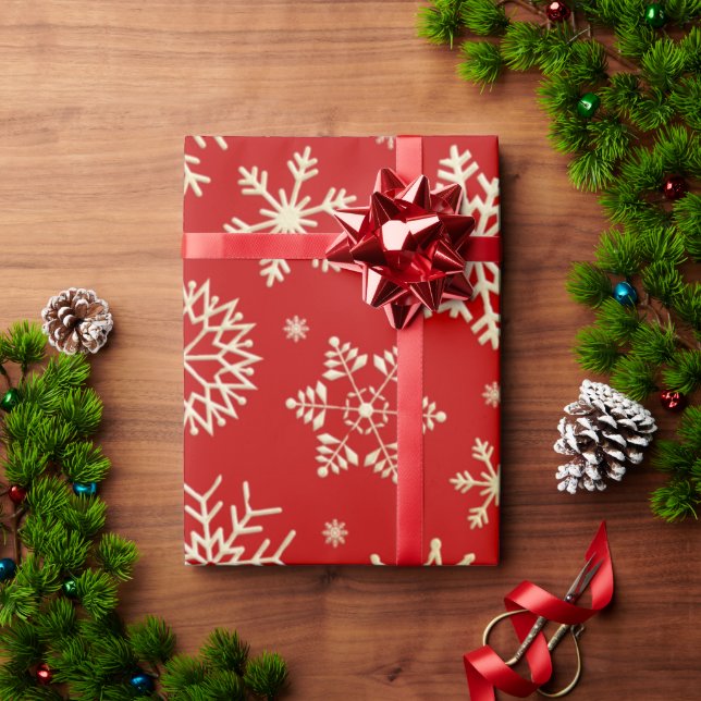 Red and Gold Snowflakes Weihnachtswrapping Paper Geschenkpapier (Feiertagsgeschenk)