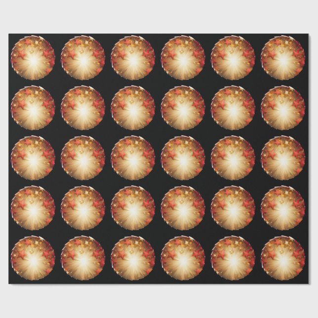 Red And Gold Stars With Bright Energy Burst Geschenkpapier (Flach)