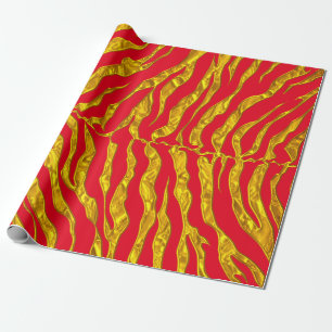 Red and Gold Tiger Streifen Animal Print Geschenkpapier