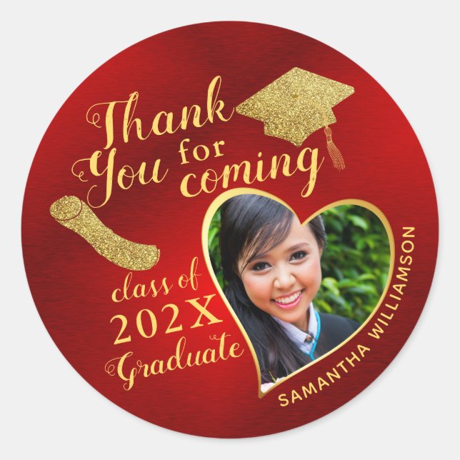 Red and Gold Vielen Dank Klasse 2025 Abschluss Runder Aufkleber (Vorderseite)