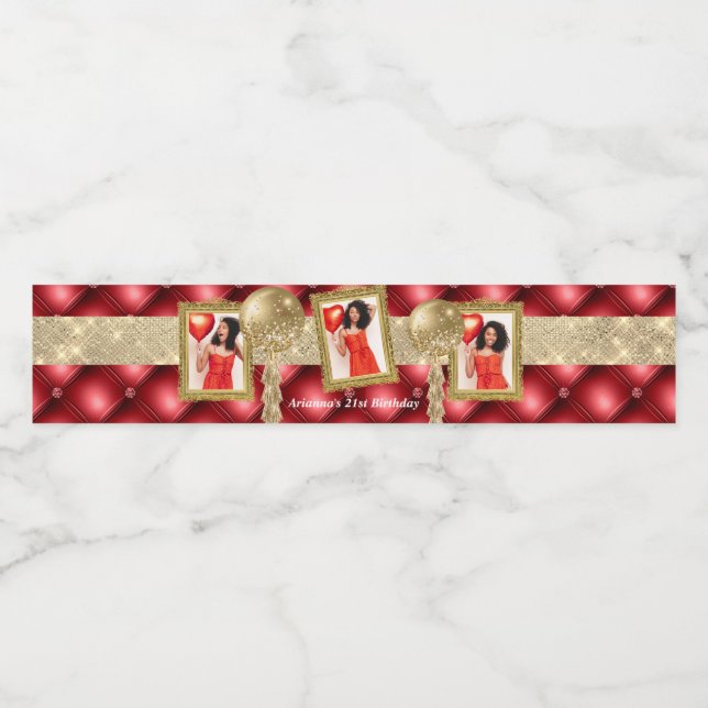 Red and Gold Water Label mit Bildern Wasserflaschenetikett (Einzelnes Label)