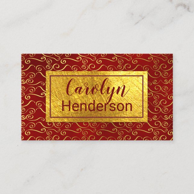 Red and Gold Wirbel Business Card Visitenkarte (Vorderseite)