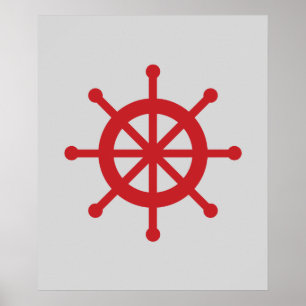 Red and Gray Nautical Ship Wheel Poster