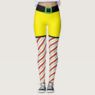 Red and Green Candy Cane Elf Weihnachten Leggings