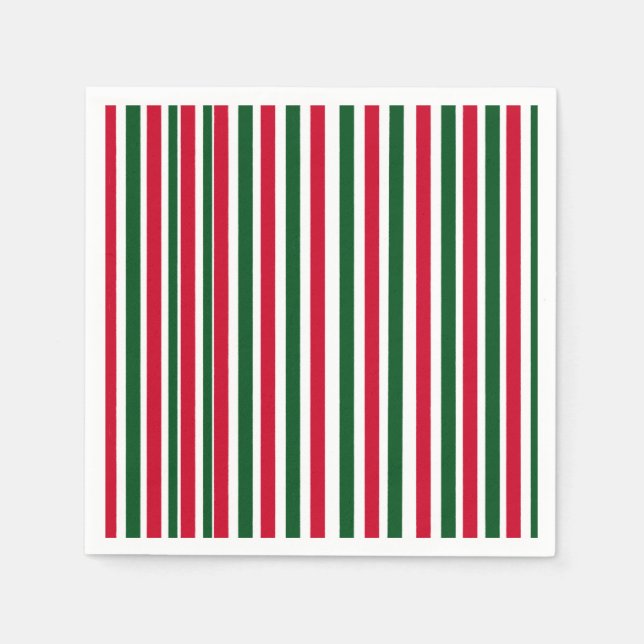 Red and Green Candy Cane Weihnachtsstreifen Serviette (Vorderseite)