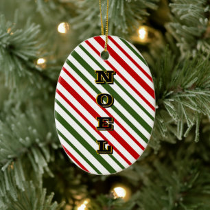 Red and Green Candy Stripes Weihnachten Weihnachte Keramik Ornament