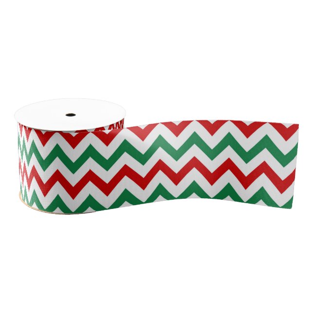 Red and Green Christmas Chevron Printed Ribbon Ripsband (Spule)