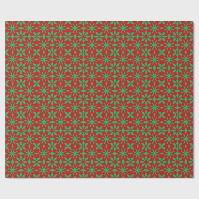 Red and Green Christmas Snowflakes Pattern Geschenkpapier (Flach)