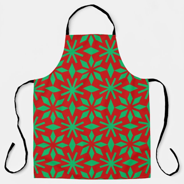 Red and Green Christmas Snowflakes Pattern Schürze (Vorderseite)