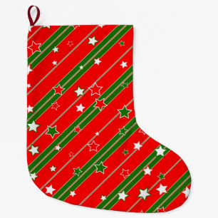 Red and Green Christmas Star Pattern Großer Weihnachtsstrumpf
