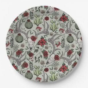 Red and Green Country Cowgirl Weihnachtsmann Antle Pappteller
