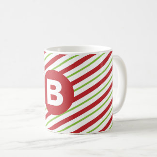 Red and Green Diagonal Pinstripes Monogram Kaffeetasse